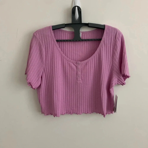 Bp pointelle rib crop Henley light purple size XL - Picture 3 of 7